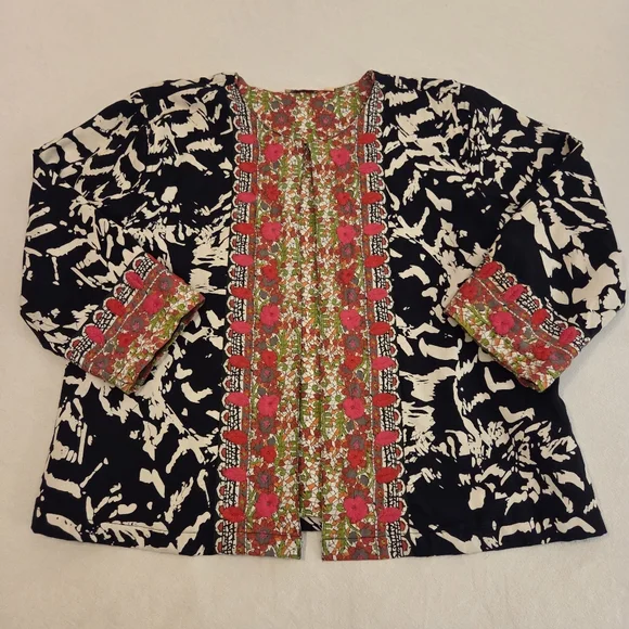 CHOICES Boho Artsy Abstract Cotton Embroidered Open Front Cardigan Women's SZ XL - Picture 8 of 14